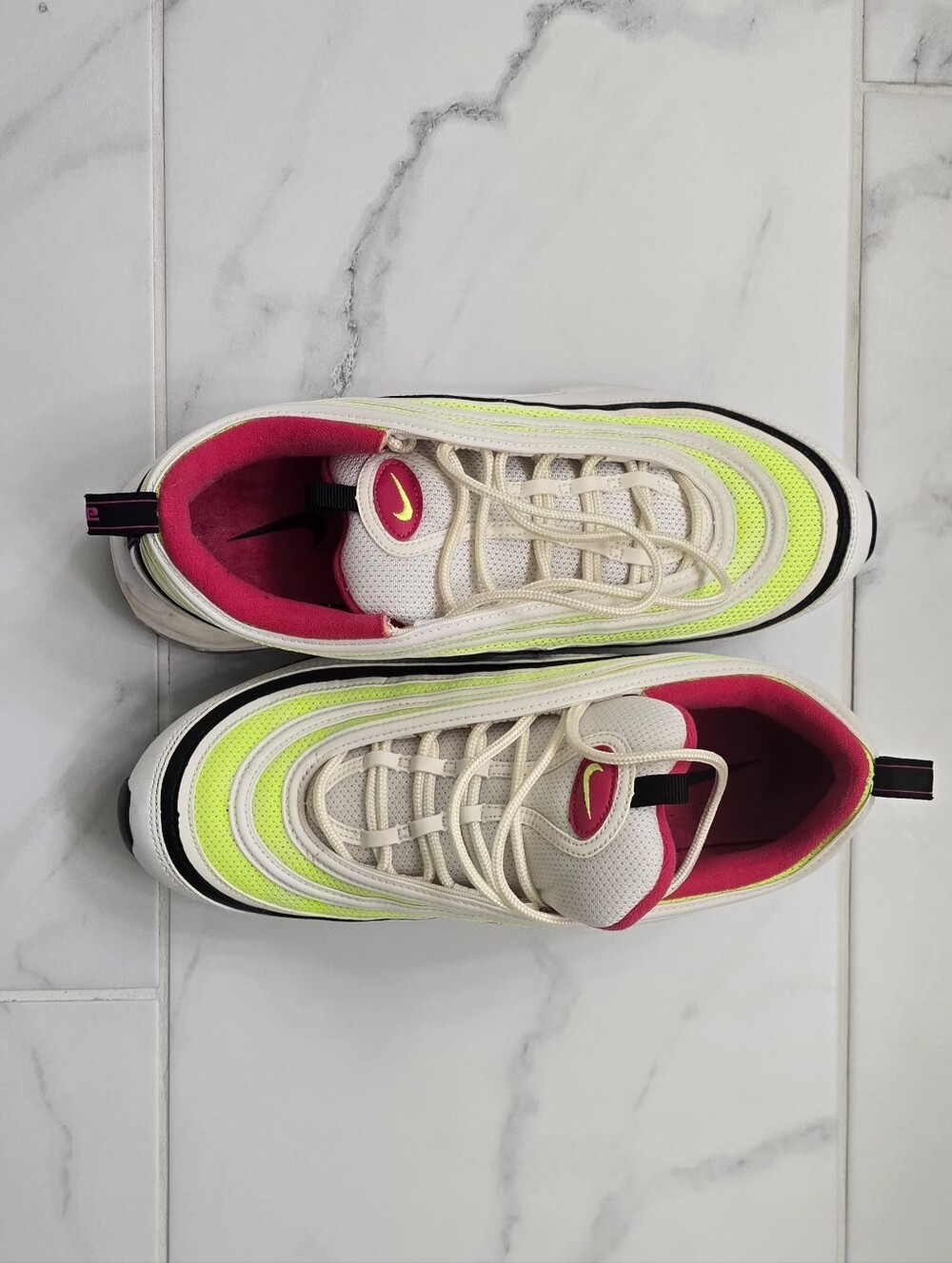 Nike Cream Sneakers with Neon Yellow and Hot Pink Accents